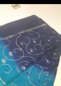Elegant Blue Ombre Saree with Silver Embellishment