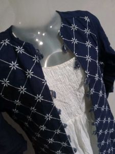 Blue Shrug With White Top