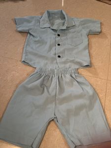 Boys Light Blue Cotton Shirt and Shorts Set