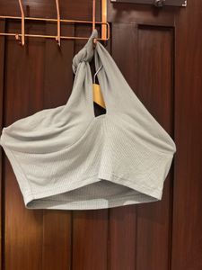 Stylish Ribbed Halter Neck Crop Top
