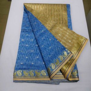 Elegant Gold &amp; Blue Saree