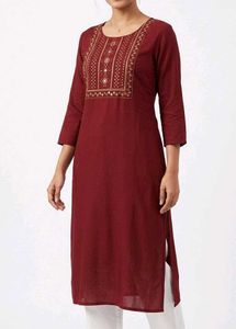 Maroon Kurta with Embellished Neckline