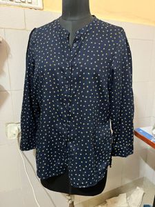 Navy Blue Printed Button-Down Shirt