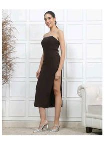 Strapless Lace Trim Back Zip Split Thigh Dress
