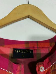 Terquois Multicolour Checks Printed Collar Neck Umbrella Kurti (Women)