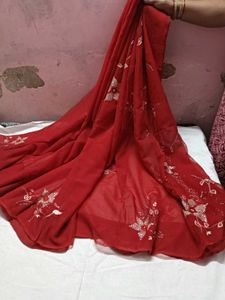 Elegant Red Embroidered Saree