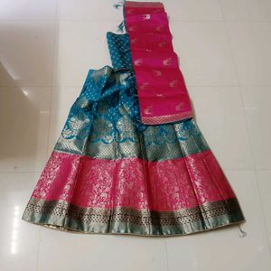 Elegant Lehenga Choli Set - Teal &amp; Pink