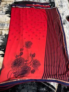 Elegant Red Striped Saree