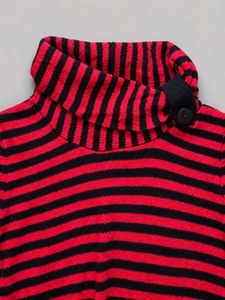 Striped Turtleneck Top with Button Detail