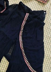 navy blue with pink touch saree style sharara set