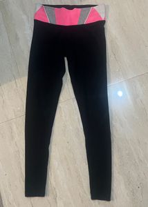 Black Leggings with Pink Waistband
