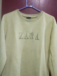 Zara Light Green Embroidered Logo Sweatshirt