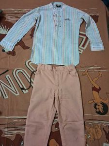 Boy's Striped Kurta and Peach Pants Set