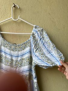 Brand New Zudio Boho Blue Floral Smocked Dress