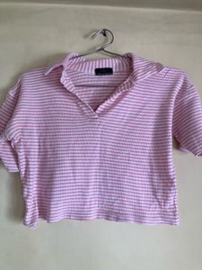 Cute Stripped Pink Crop Top