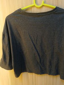 Dark Grey Graphic Print Cropped Top
