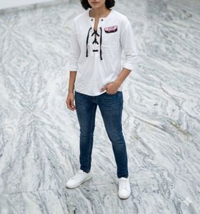 Chic White Lace-Up Tunic Top