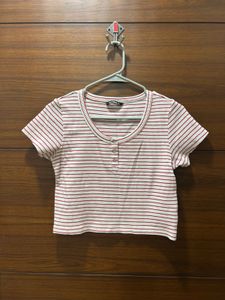 Striped Ribbed Henley Crop Top
