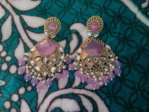 Stunning Pink Stone & Pearl Earrings