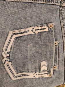 Denim Shorts with Gingham Cuffs mid waist 28-30