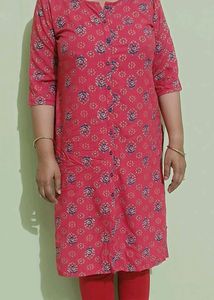 ANOUR Magenta Pink Kurta | Floral Pattern | Front And Side Slits