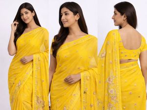 Elegant Yellow Embroidered Saree