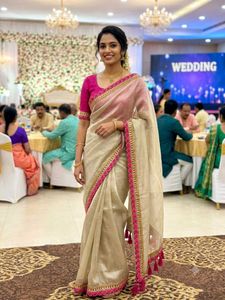 Women's Super Net Saree with Pink Embroidered
