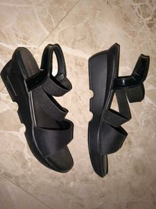 Stylish Black Strappy Wedge Sandals