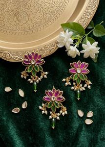Lotus Floral Kundan &amp; Pearl Dangle Set of 5