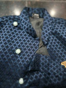 Men's Blue Jacquard Ethnic Jacket