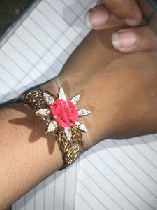 Elegant Rose & Crystal Bangle Bracelet