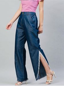 buy 1 get I free/Blue Denim jeans with side slit