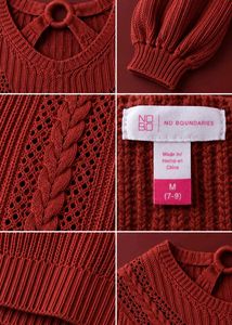 BURGUNDY RED CABLE KNIT V-NECK SWEATER