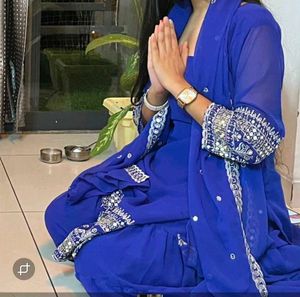Royal Blue Embroidered Kurta Sharara Set