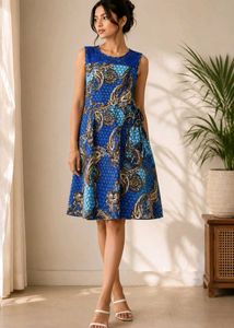 Vibrant Blue Paisley Print Sleeveless Dress