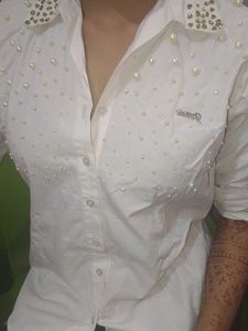 Pearl Embellished White Blouse