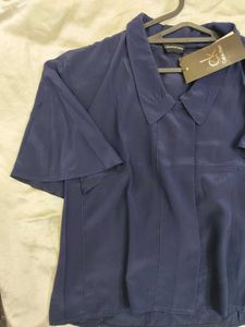 Calvin Klein Navy Collared Blouse Top - M