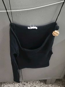 Zara Black Ribbed Detail Top