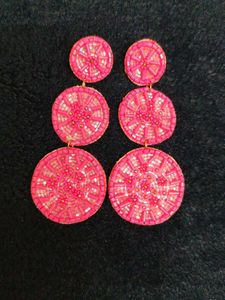 Pink Beaded Statement Earrings