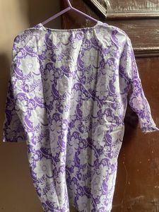 Purple Floral Print Cotton Kurta