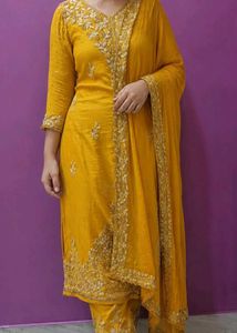 Yellow Embroidered Kurta Set with Dupatta