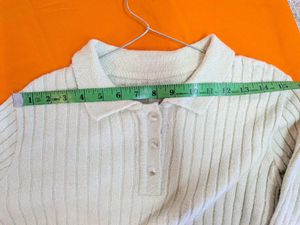 Light Green Ribbed Polo Sweater