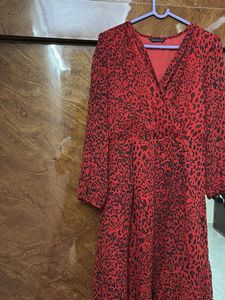 Red Leopard Print Wrap Dress- Size M