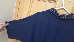 Navy Jumpsuit with Beaded Collar