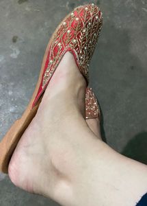 Red Embroidered Ethnic Footwear