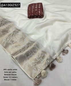Elegant Vanilla White Kota Saree
