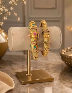 COMBO:Elegant Gold Bangles with Red &amp; Green Stones