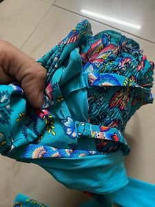 Blue Floral Smocked Bikini Top