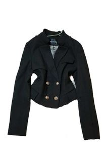 Stylish Black Double-Breasted Cropped Jacket
