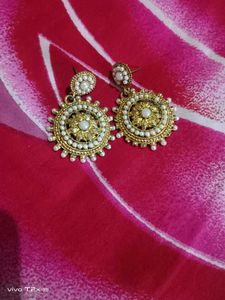 Exquisite Pearl &amp; Gold Tone Jhumka Earrings